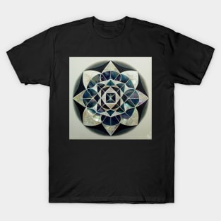 Blue and White Mother of Pearl Flower Mandala T-Shirt